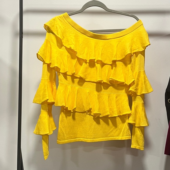 Boston Proper Yellow Ruffled Blouse - Picture 1 of 9